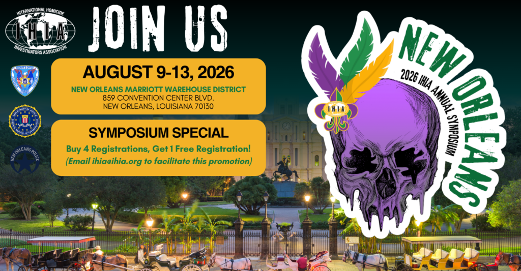 IHIA 2026 Symposium Flyer with NOPD Homicide sponsored by NOPJF